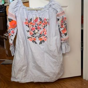 SZ M Free People Boho Mini Dress Embroidered